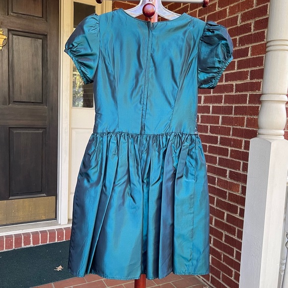 Jessica McClintock Gunne Sax Green Dress w/ Sequins on Bodice Black Trim Size 10 - Picture 3 of 15